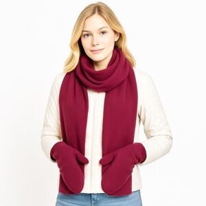 Jewel of Denile Burgundy Fleece Scarf with Built-In Mittens